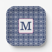 Preppy Geometric Monogram Navy White Pink Pappteller (Vorderseite)