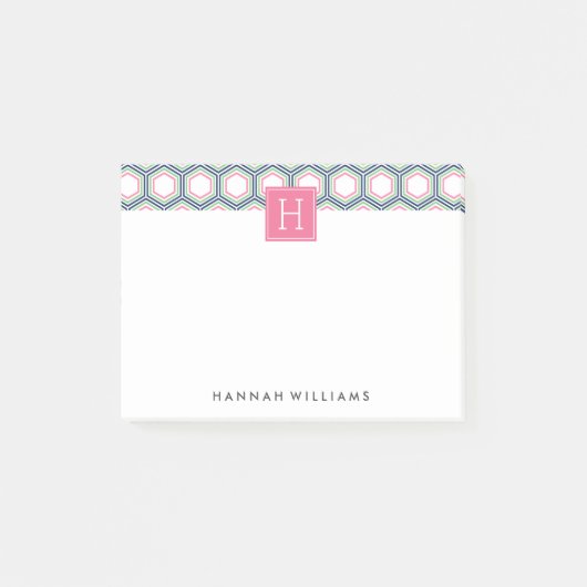 Preppy Geometric Pattern Monogram Post-it Klebezettel (Vorderseite)