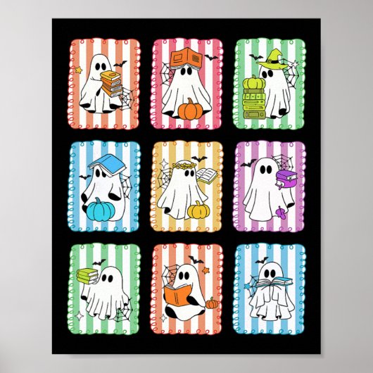 Preppy Ghost Reading Books Lehrer Halloween Libra Poster (Vorne)