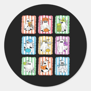 Preppy Ghost Reading Books Lehrer Halloween Libra Runder Aufkleber