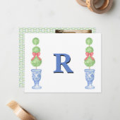 Preppy Ginger Jar Monogram Foto Weihnachtskarte Mitteilungskarte (Vorderseite/Rückseite Beispiel)