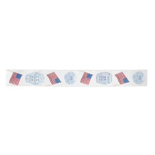 Preppy Ginger Jars & American Flags Red White Blue Satinband