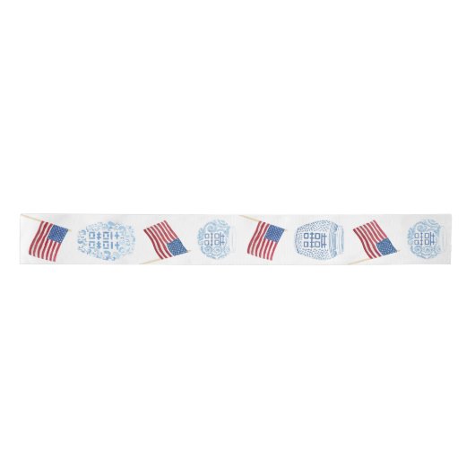 Preppy Ginger Jars & American Flags Red White Satinband (Vorderseite)