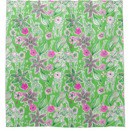 Preppy Giraffen Lily Pink Green Duschvorhang