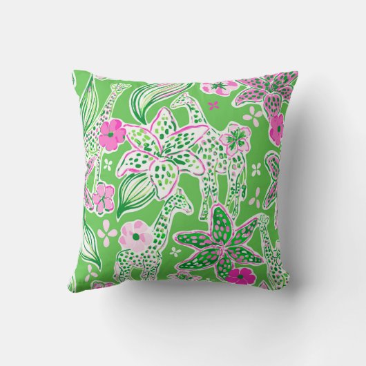 Preppy Giraffen Lily Pink Green Monogram Kissen (Rückseite)