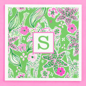 Preppy Giraffen Lily Pink Green Monogram Serviette
