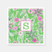 Preppy Giraffen Lily Pink Green Monogram Serviette (Vorderseite)