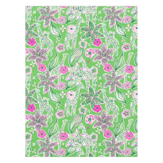Preppy Giraffen Lily Pink Green Tischdecke (Vorderseite)