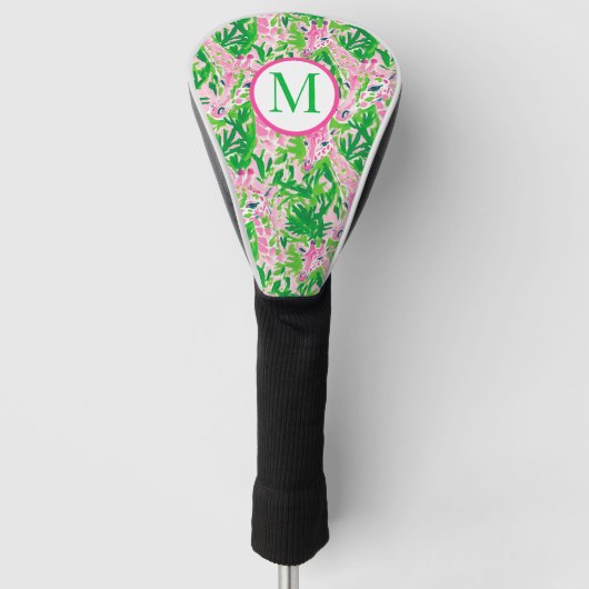 Preppy Giraffen Pink Green Monogram Golf Headcover (Vorderseite)