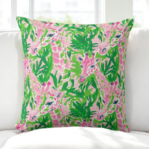 Preppy Giraffen Pink Green Tropical Kissen