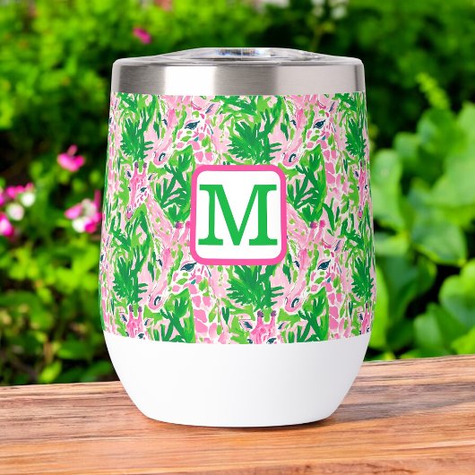 Preppy Giraffen Pink Green Tropical Monogram