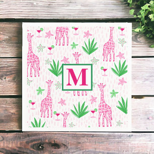 Preppy Giraffes Cosmopolitans Monogram Serviette