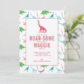 Preppy Girl Dinosaur Geburtstagsparty Einladung (Stehend Vorderseite)