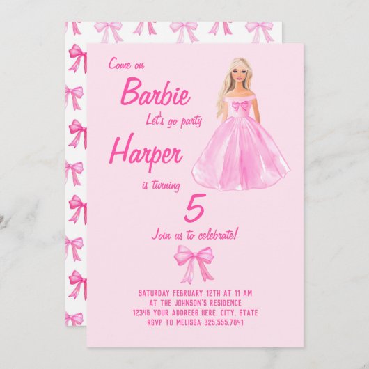 Preppy Girl Doll Birthday Coquette Einladung (Vorne/Hinten)