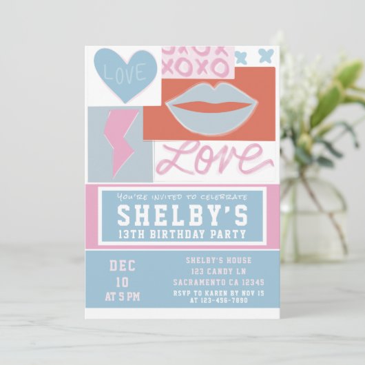 Preppy Girls Geburtstagsparty Einladung (Stehend Vorderseite)