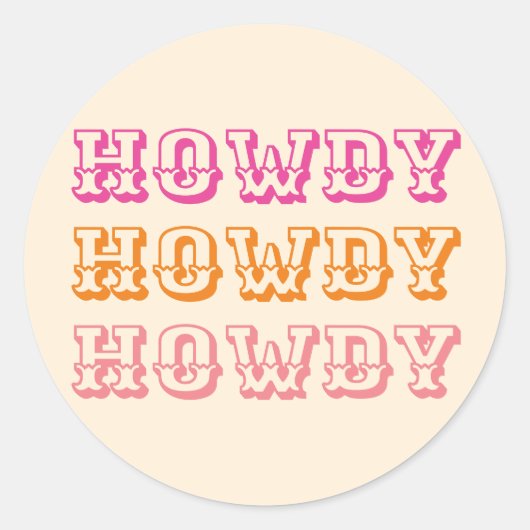 Preppy Girly Howdy Hot Pink Orange Runder Aufkleber (Vorderseite)
