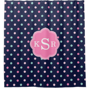 Preppy Girly   Marine-Rosa-Aqua punktiert Duschvorhang