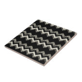 Preppy Girly Pattern Schwarz und Grau Zickzack Fliese (Seite)