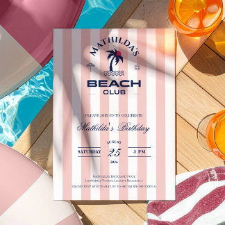 Preppy Girly Pik Beach Club Geburtstag Einladung