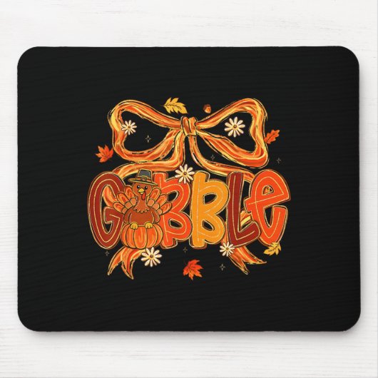 Preppy Gobble Coquette Bow Turkey Thanksgiving Fal Mousepad (Vorne)