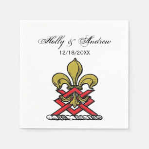 Preppy Gold Red Heraldic Wappen Lilie Emblem Serviette