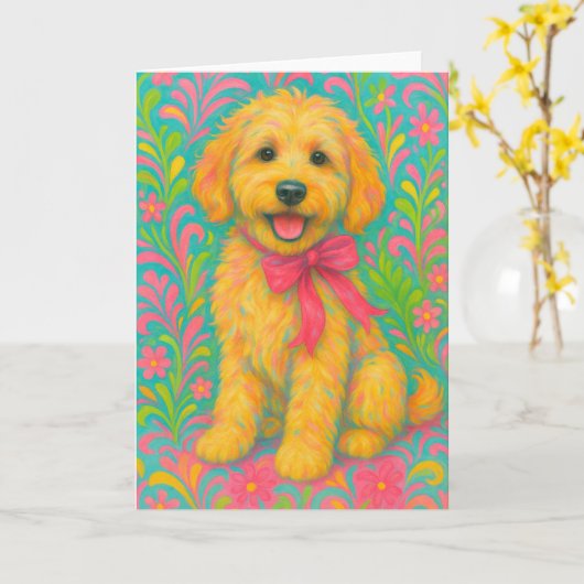 Preppy Golden Doodle Karte (Gelbe Blume)