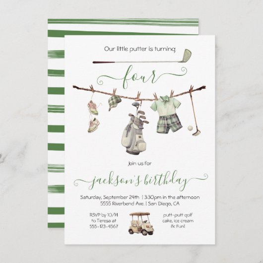 Preppy Golf Boy Geburtstagsparty Einladung (Vorne/Hinten)