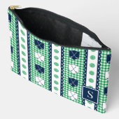Preppy Golf Crest Gingham - Grün & Navy Zubehörtasche (Offen)