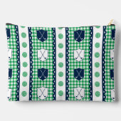 Preppy Golf Crest Gingham - Grün & Navy Zubehörtasche (Rückseite)