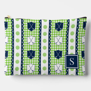 Preppy Golf Crest Gingham - Limette & Navy Zubehörtasche