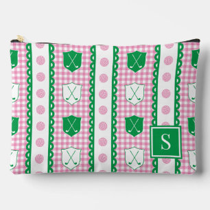 Preppy Golf Crest Gingham - Rosa & Grün Zubehörtasche