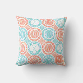 Preppy Golf Damask - Balls & Clubs Coral Turquoise Kissen