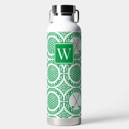 Preppy Golf Damask – Balls & Clubs - Green & White Trinkflasche