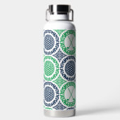 Preppy Golf Damask – Balls & Clubs in Navy Green Trinkflasche (Rückseite)