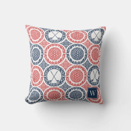 Preppy Golf Damask - Balls & Clubs in Navy & Red Kissen