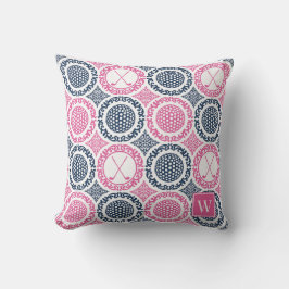 Preppy Golf Damask - Balls & Clubs Navy & Hot Pink Kissen