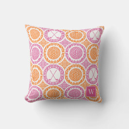 Preppy Golf Damask - Balls & Clubs - Orange & Pink Kissen