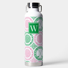 Preppy Golf Damask – Balls & Clubs - Pink & Green Trinkflasche