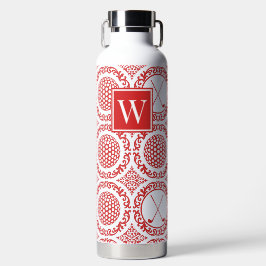 Preppy Golf Damask – Balls & Clubs - Red & White Trinkflasche