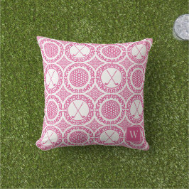 Preppy Golf Damask - Golfbälle und Schläger in Hot Kissen