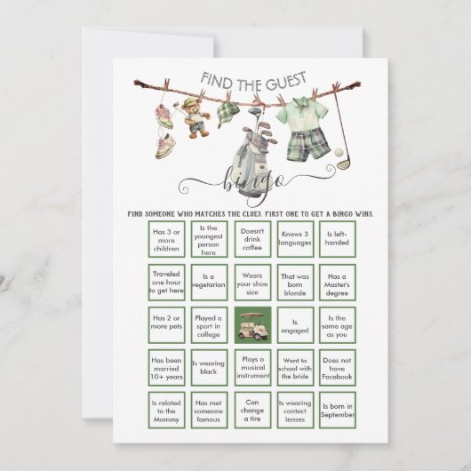 Preppy Golf Finde den Gast BINGO Einladung (Vorderseite)