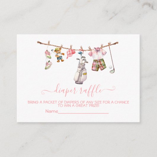 Preppy-Golf-Girl-Wäscheleine Windeln-Raffelkarte Begleitkarte (Vorderseite)