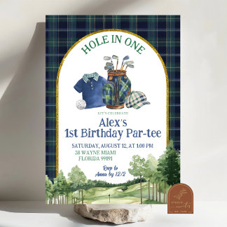 Preppy Golf Hole in One First Birthday Invitation Einladung