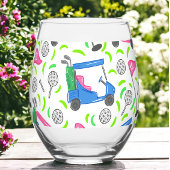 Preppy Golf Pink Blue Golf Cart Muster Weinglas Ohne Stiel