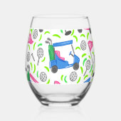 Preppy Golf Pink Blue Golf Cart Muster Weinglas Ohne Stiel (Vorderseite)