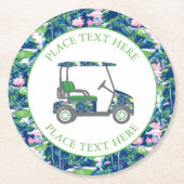 Preppy Golf Print Golf Cart Runder Pappuntersetzer (Vorderseite)
