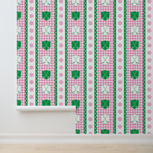 Preppy-Golf-Wappen-Gingham in Rosa und Grün Tapete
