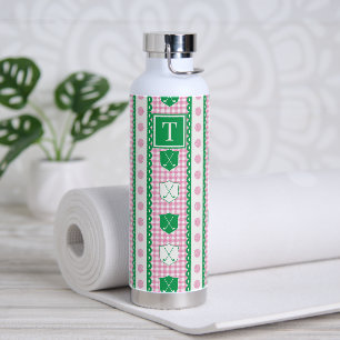 Preppy Golf-Wappen Gingham - Rosa & Grün Trinkflasche