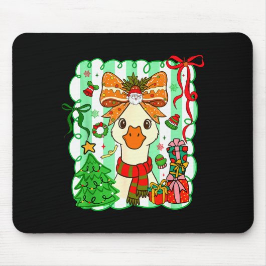 Preppy Gooses Bow Xmas Tree Funny Christmas Girl W Mousepad (Vorne)
