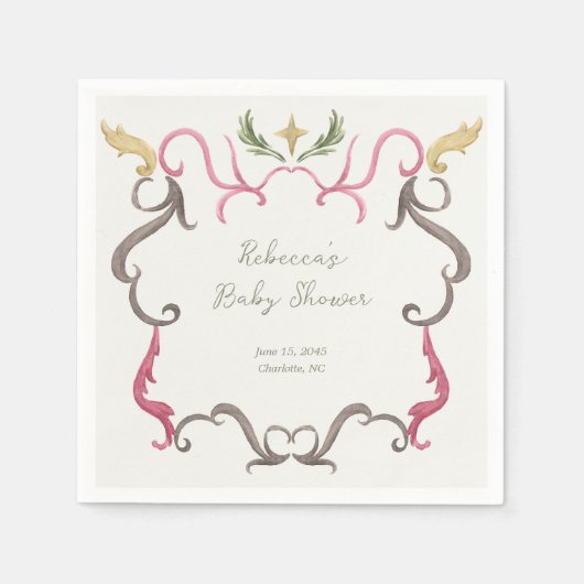 Preppy Grandmillenial Maximalist Frame Baby Shower Serviette (Vorderseite)